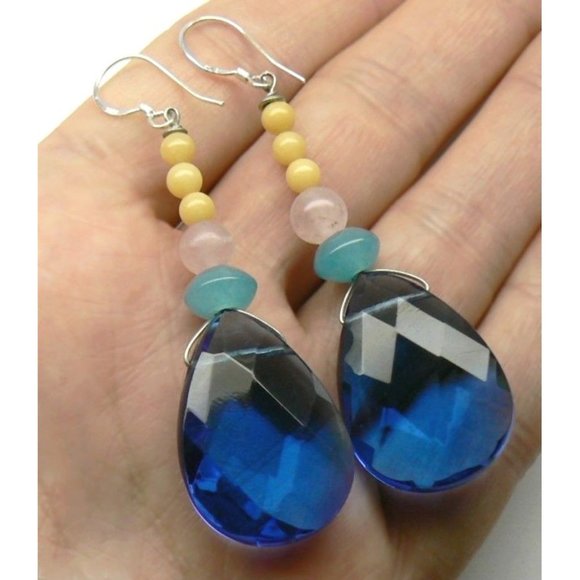 Sterling Silver QUARTZ Drop earrings 2.5" - Picture 2 of 4